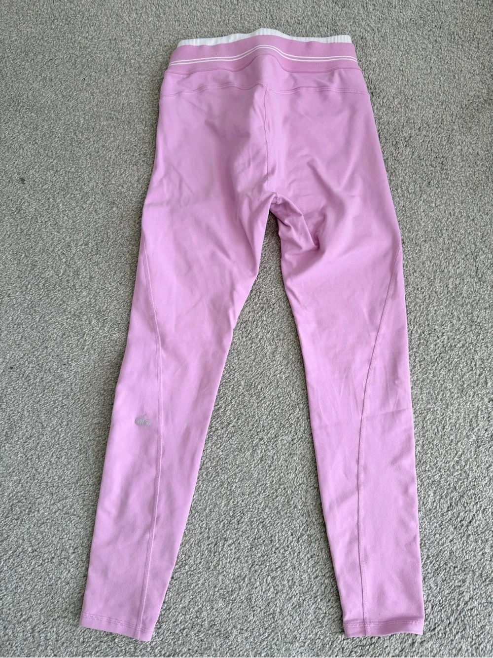 ALO Yoga Light Pink High-Rise Leggings with White Waistband